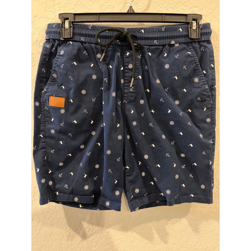 JMIERR Mens Navy Blue Nautical Anchor Print Drawstring Shorts Size 34